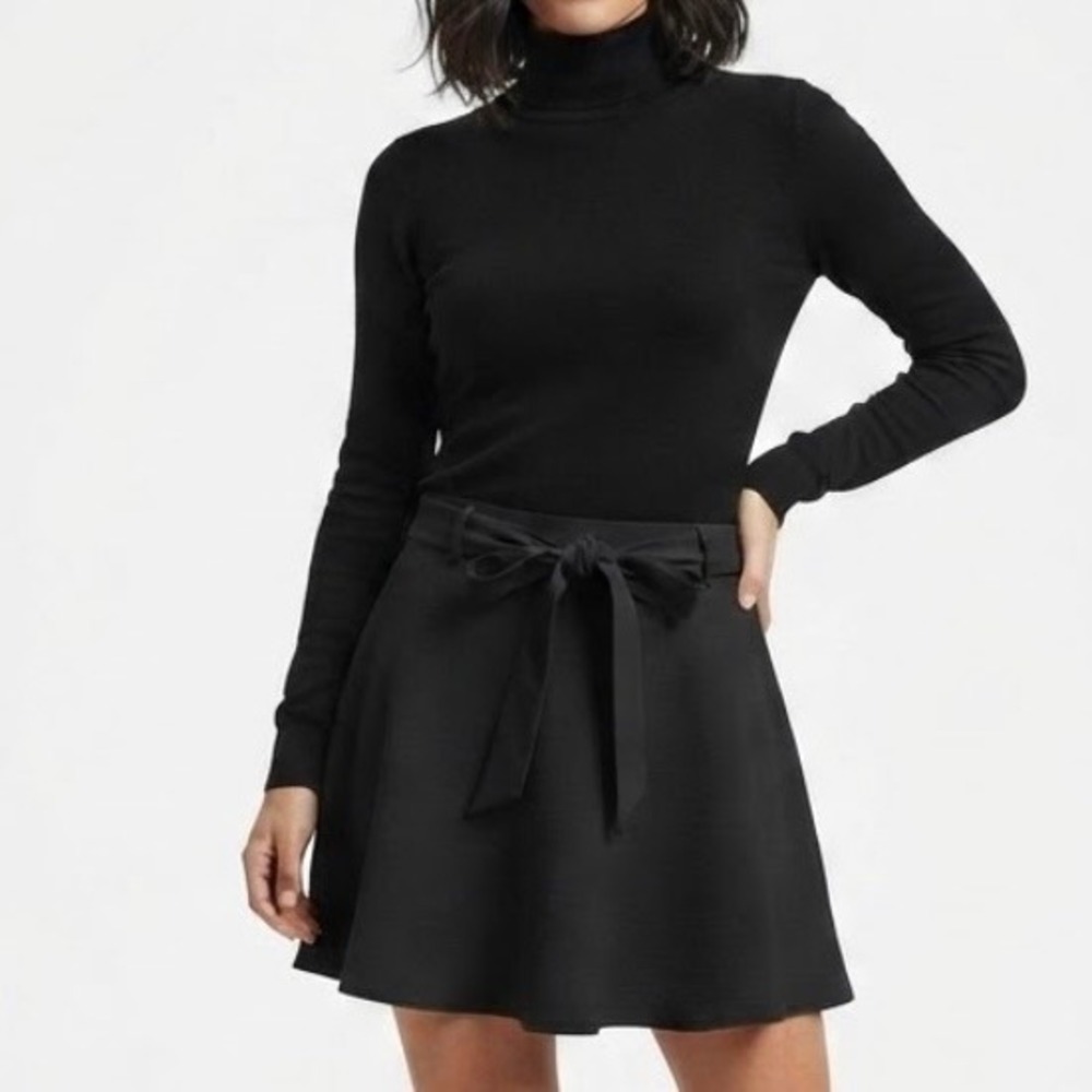 Soho Apparel Ltd Black Skater Skirt Tie Front Bow A-Line Mini Large NWT
